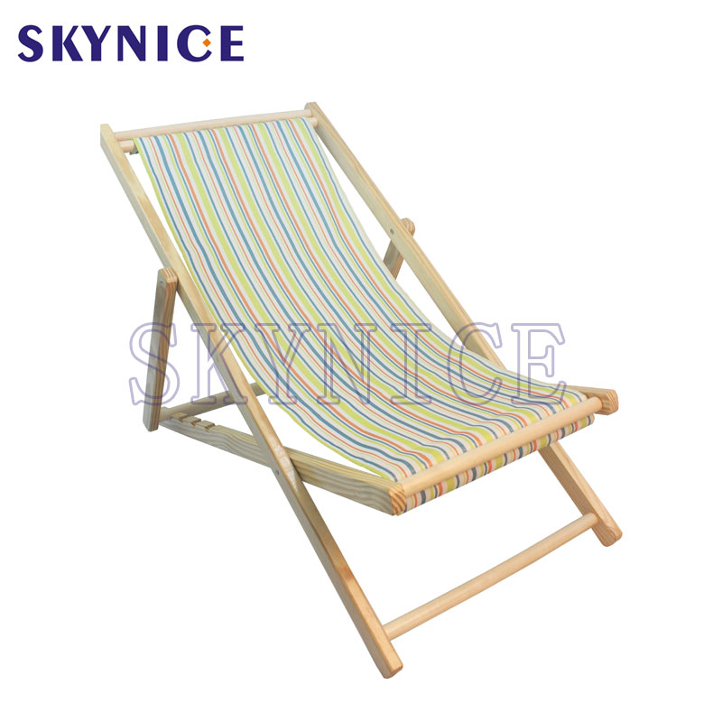 Folding Wood Beach Sling Deck Stol