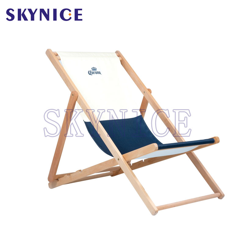 Brugerdefineret Logo Udendørs Foldbar Wooden Canvas Beach Deck Chair